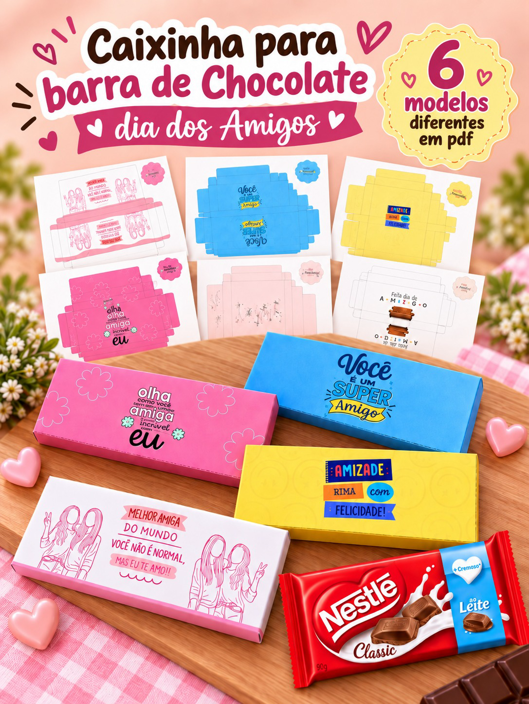 Caixinha para barra de chocolate dia dos amigos