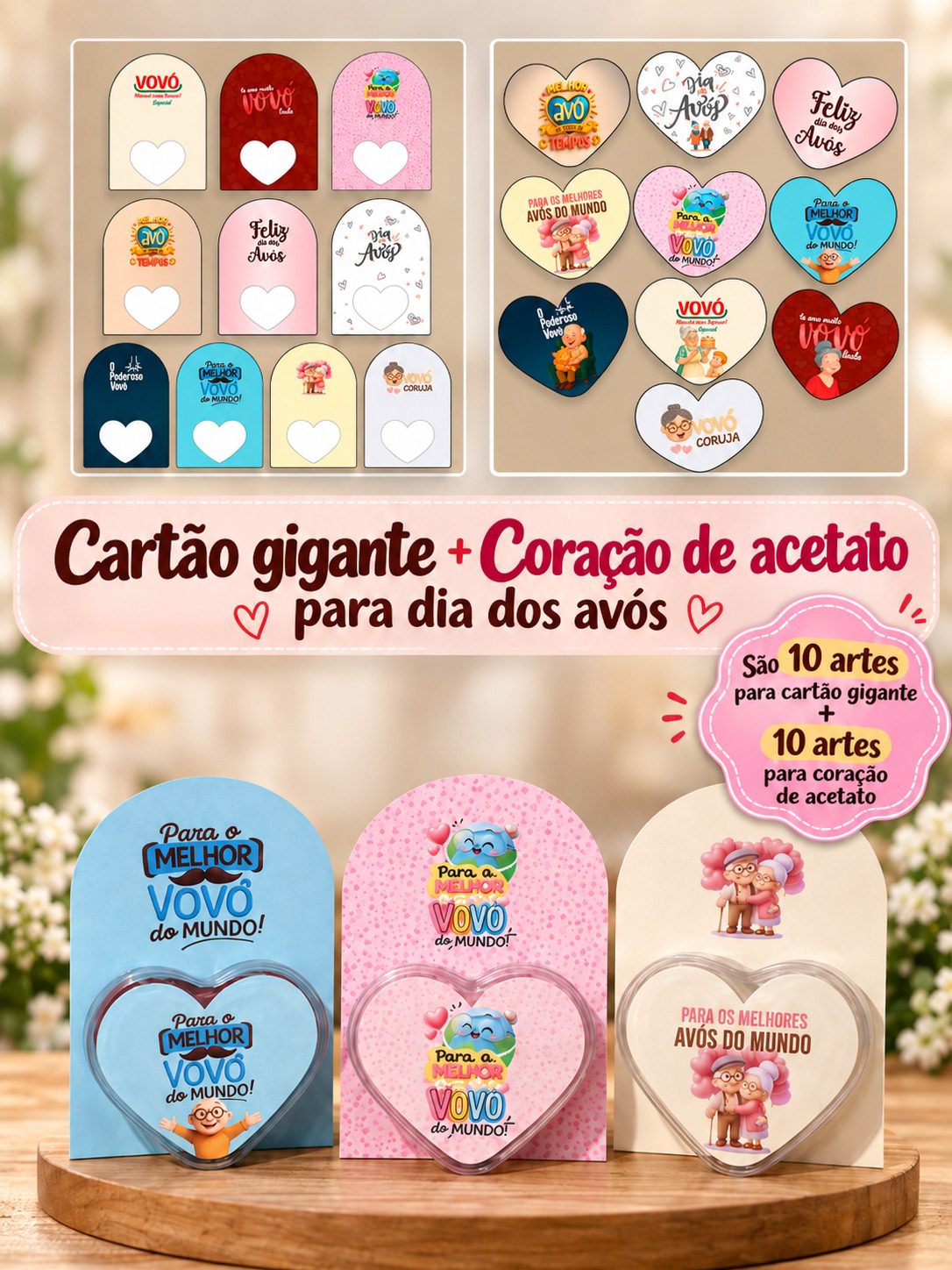 Coração de Acetato + Cartões Dia dos Avós